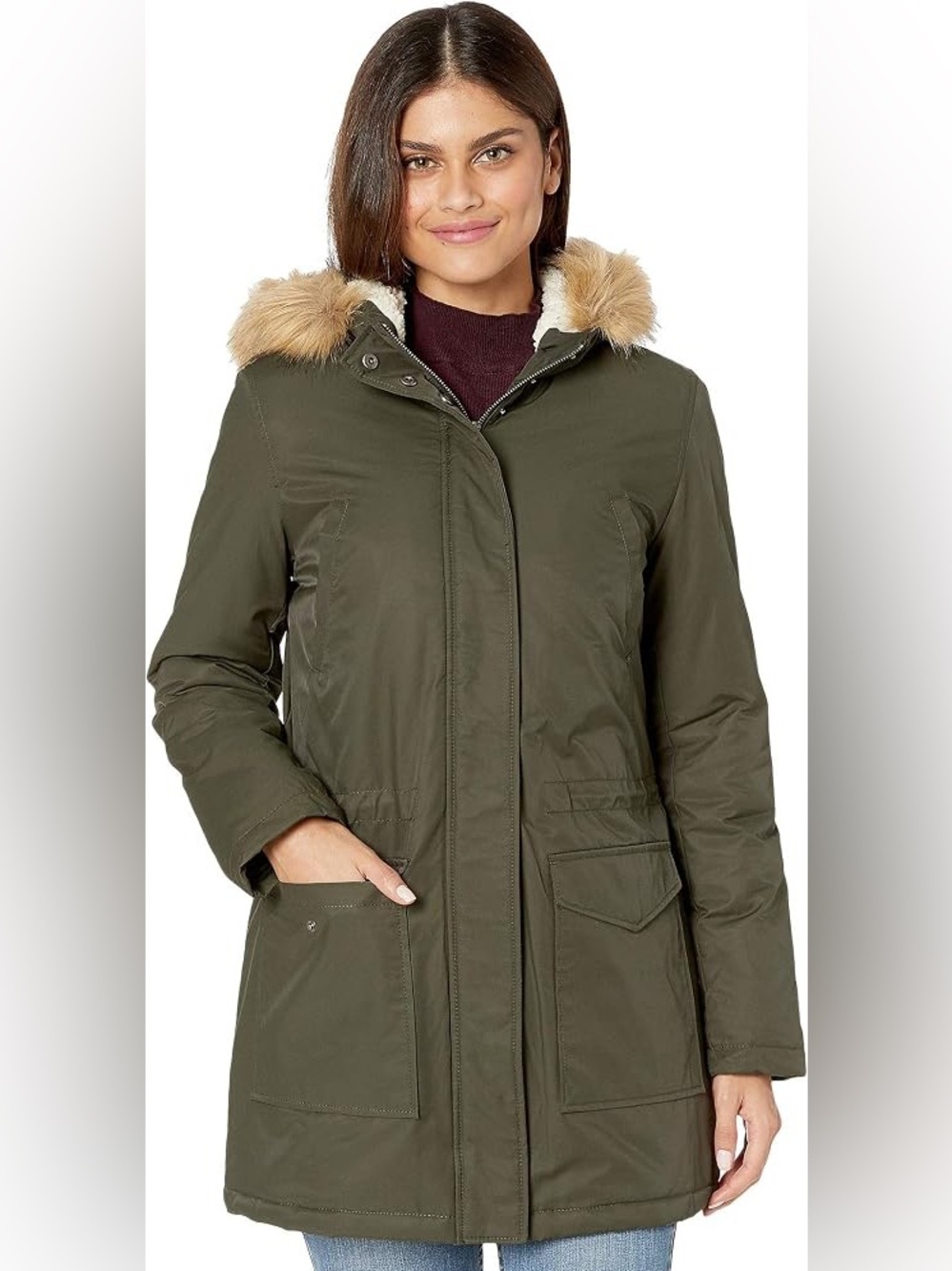 Levi’s Olive Green Sherpa Lined Faux Fur Hooded Parka Jacket Military Utility